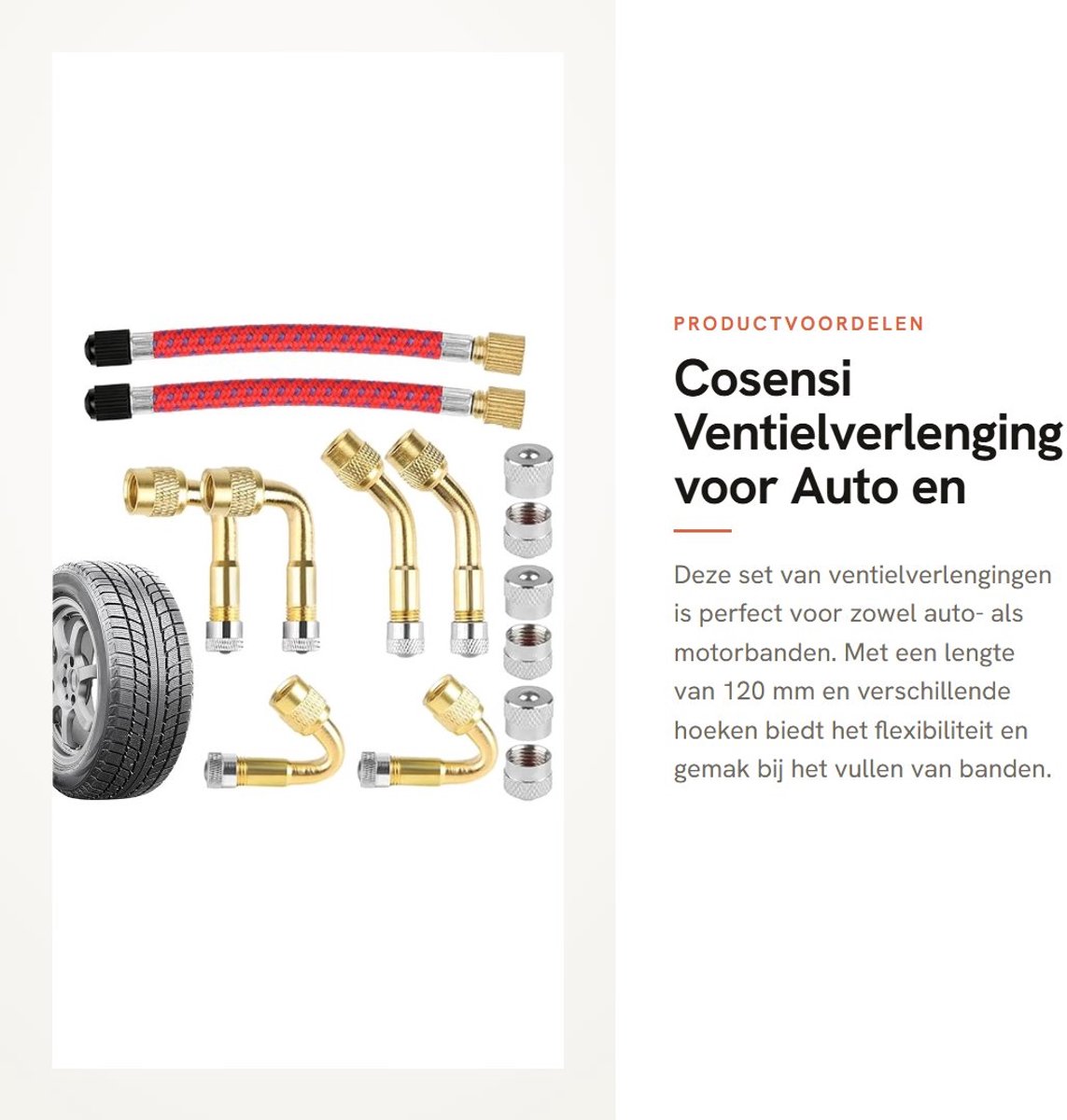 Dailygoods- Ventielverlenging 120 mm - Autoventieladapter 45°/90°/135° - Set van 2 - Metalen constructie - Geschikt voor auto's/motoren - Hoge precisie - Bandenventiel