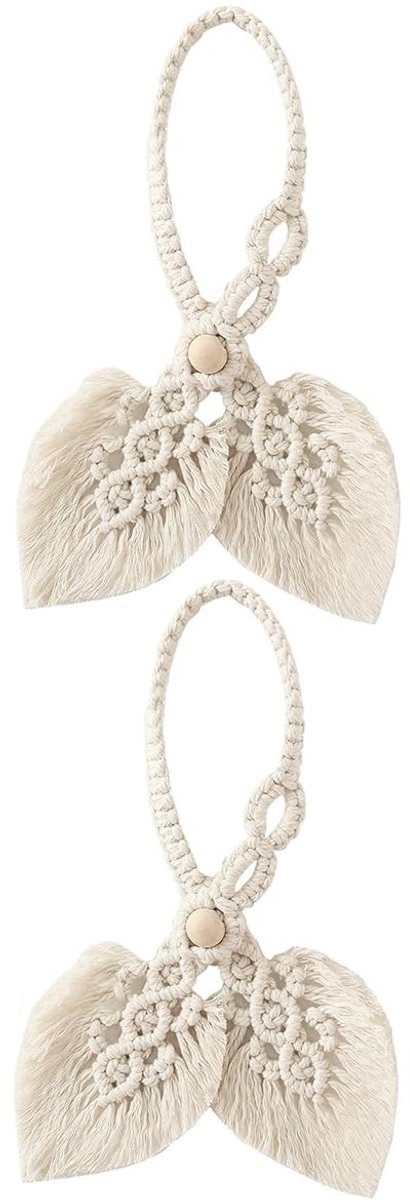 Dailygoods- Gordijnhouders Handgemaakt - Boho Katoenen Macramé - 2 Stuks - Decoratieve Gordijnbinders - Natuurlijke Uiterstraling - Beige Bladaccenten
