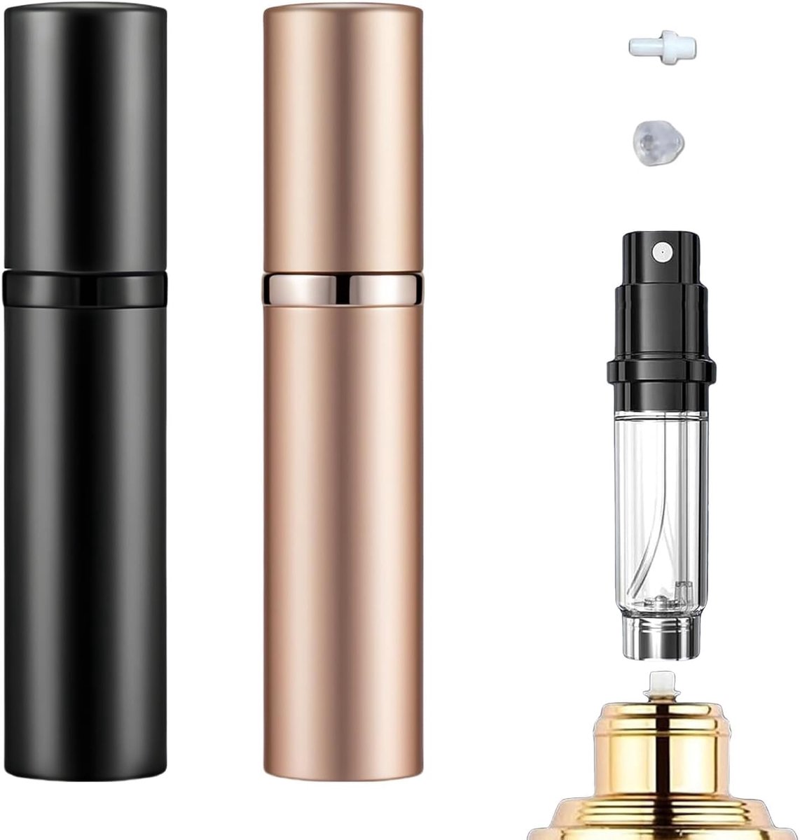 Dailygoods - Navulbare parfumverstuiver, reisparfumhouder, draagbaar, mini reisparfumfles, met beschermkap, 5 ml