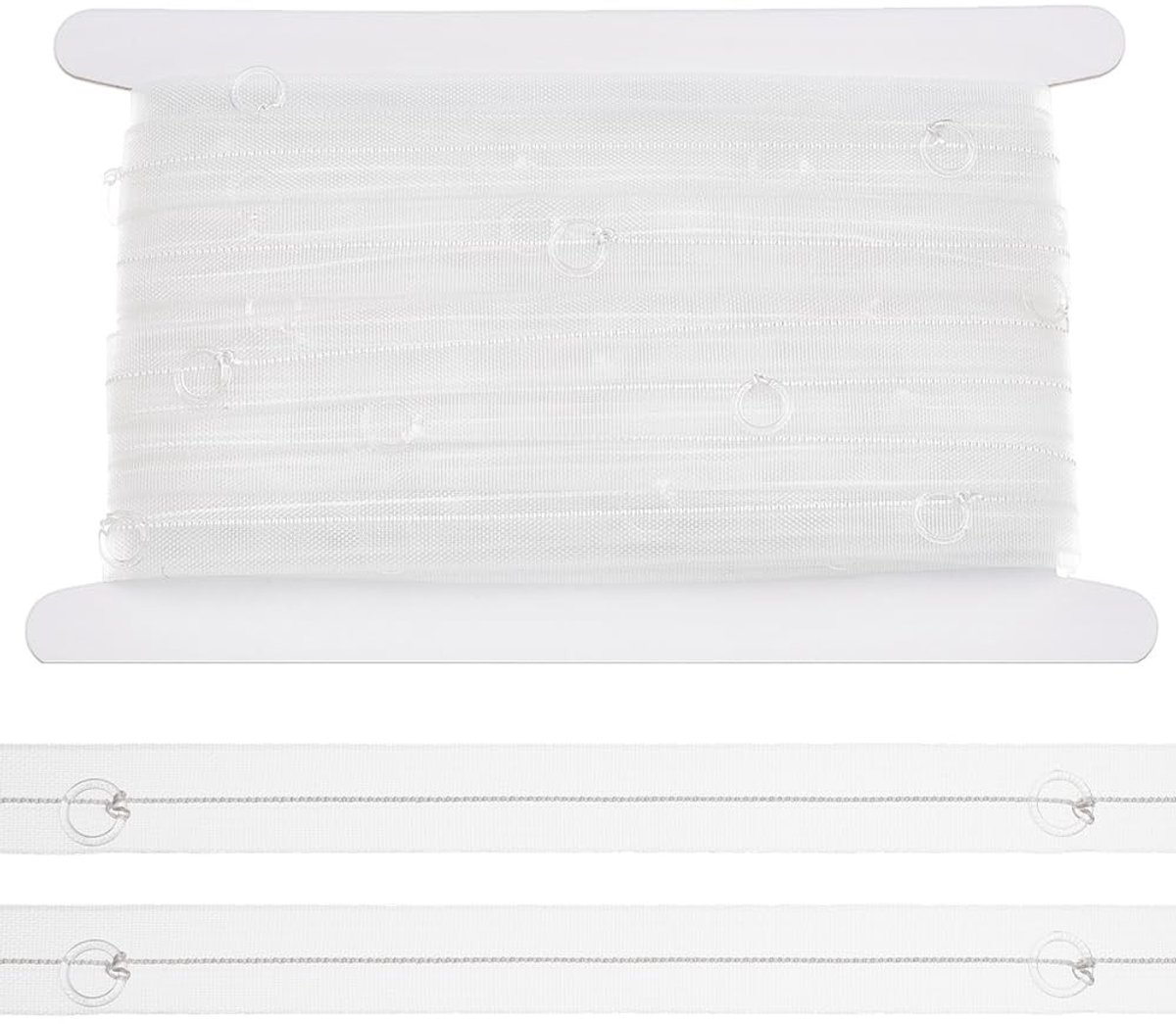 Dailygoods- Gordijntape 20 m - Doorzichtige Naaiband - Gordijnband voor Haken - Romeinse Ringen - Platte Gordijntape - Geschikt voor Tule en Gordijnen