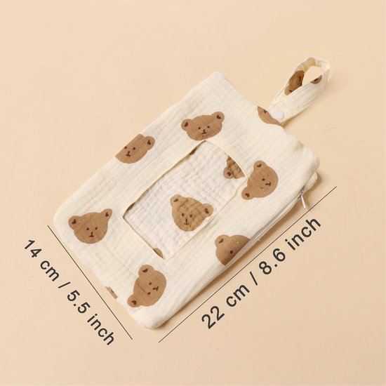 Draagbare Doekjes Tas - Navulbare Houder - Hygiënisch Onderweg - Met Clip - 15 x 15 x 1 cm - Beer — afbeelding 4