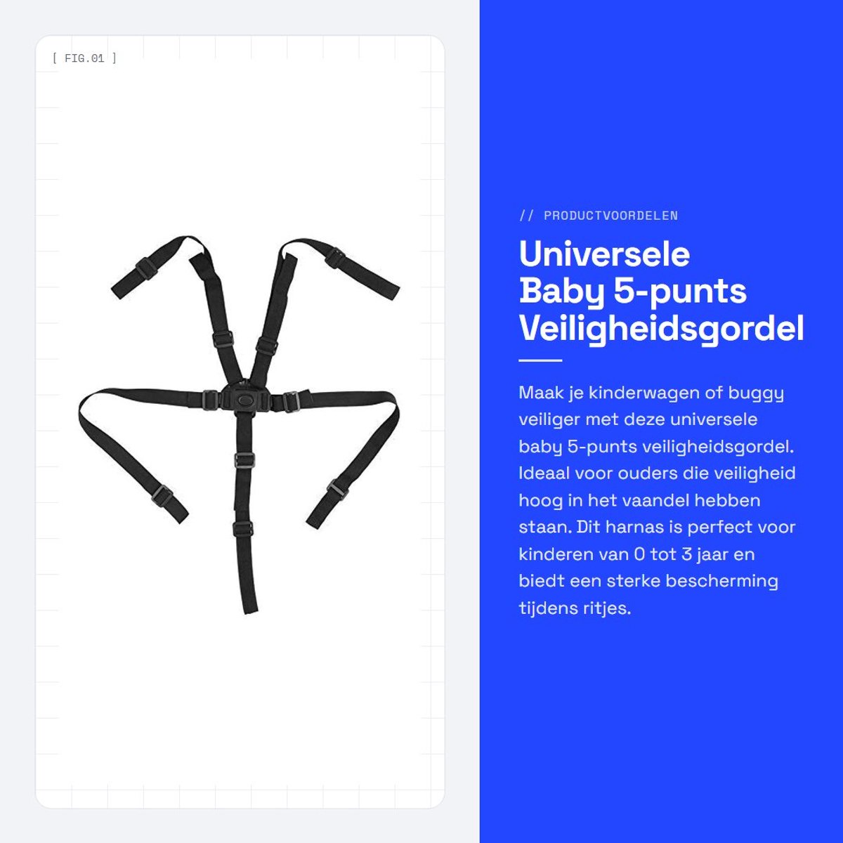 Dailygoods- Veiligheidsgordel Verstelbaar - Baby Harnas Riem - 5-punts Systeem - Kinderstoel/Kinderwagen - Nylon/Kunststof - Geschikt voor Groeiende Kinderen