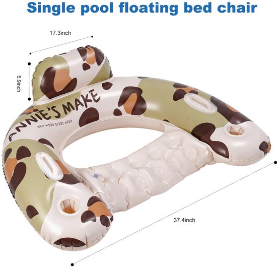 Dailygoods- Luchtmatras Zwembad Volwassenen - Draagbare Waterhangmat - Dubbel Ventiel Tegen Lekkage - 2 Drankhouders - Lichtvouwbaar - Comfortabele Rugleuning - Zwembadmatras — afbeelding 2
