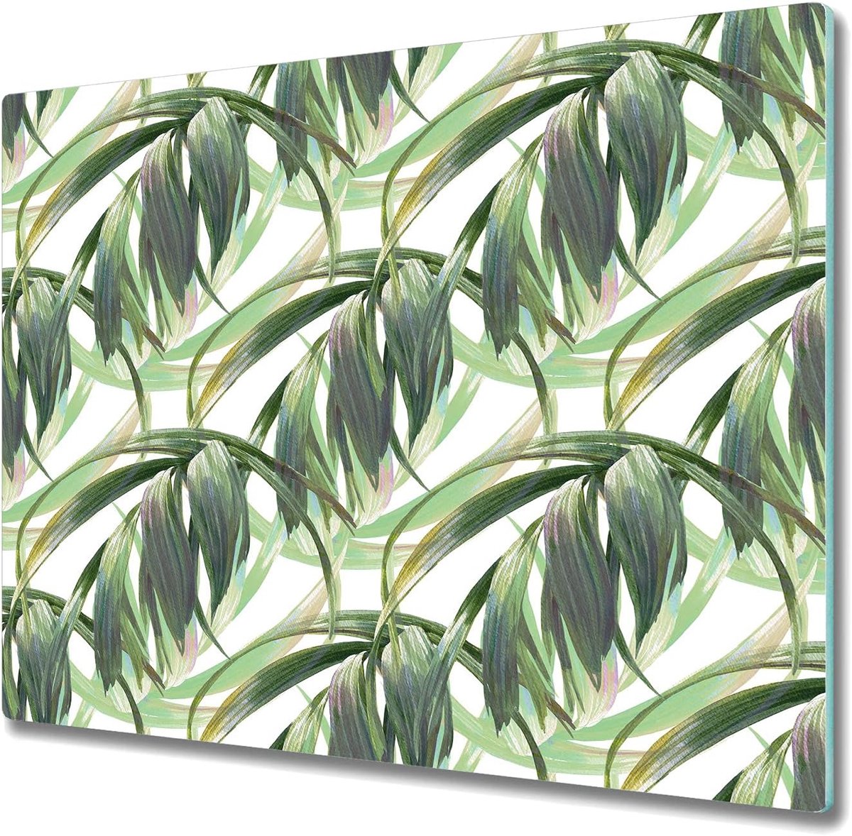 Glazen Snijplank - Kookplaatafdekking Keuken - Bescherming en Bereiding - Hittebestendig Gehard Glas - 80x52cm - Lange bladeren