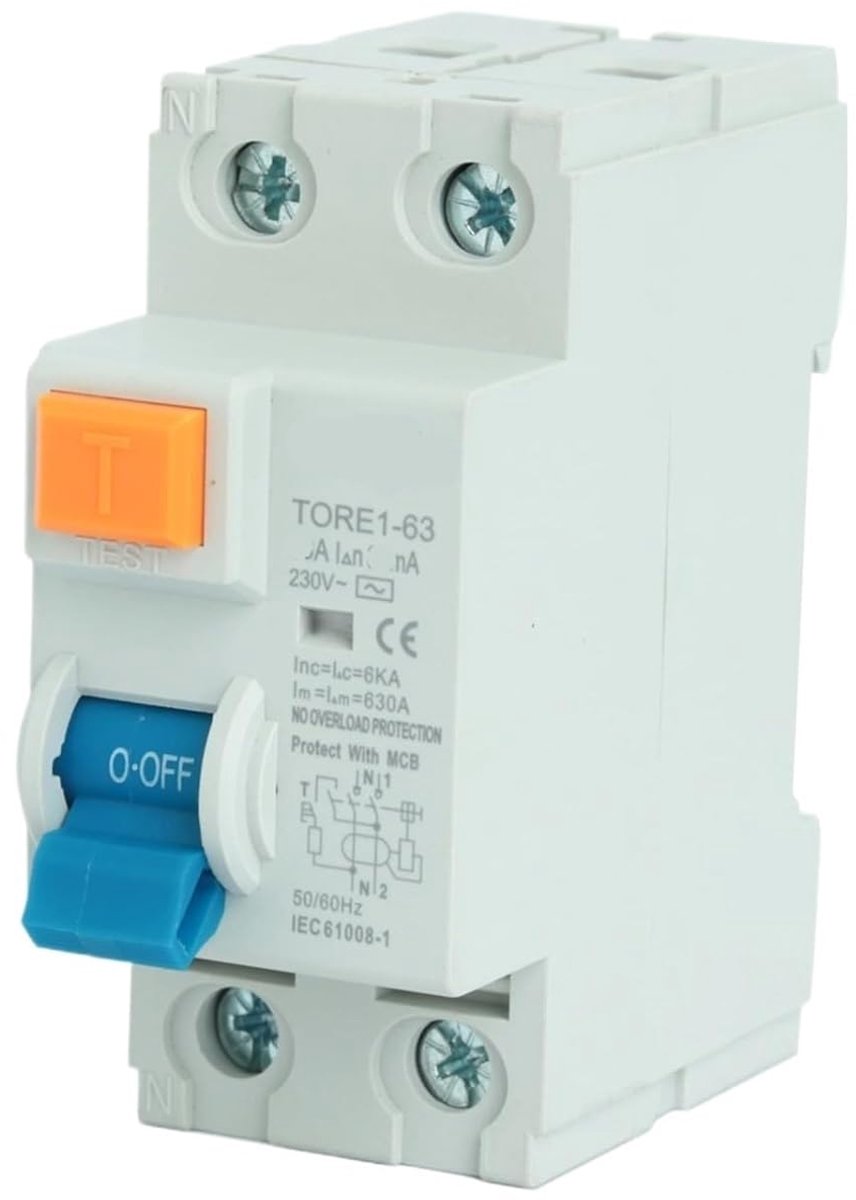 Aardlekschakelaar - Stroomonderbreker - Elektrische veiligheid - 30mA gevoeligheid - 2-polig 40A - Wit