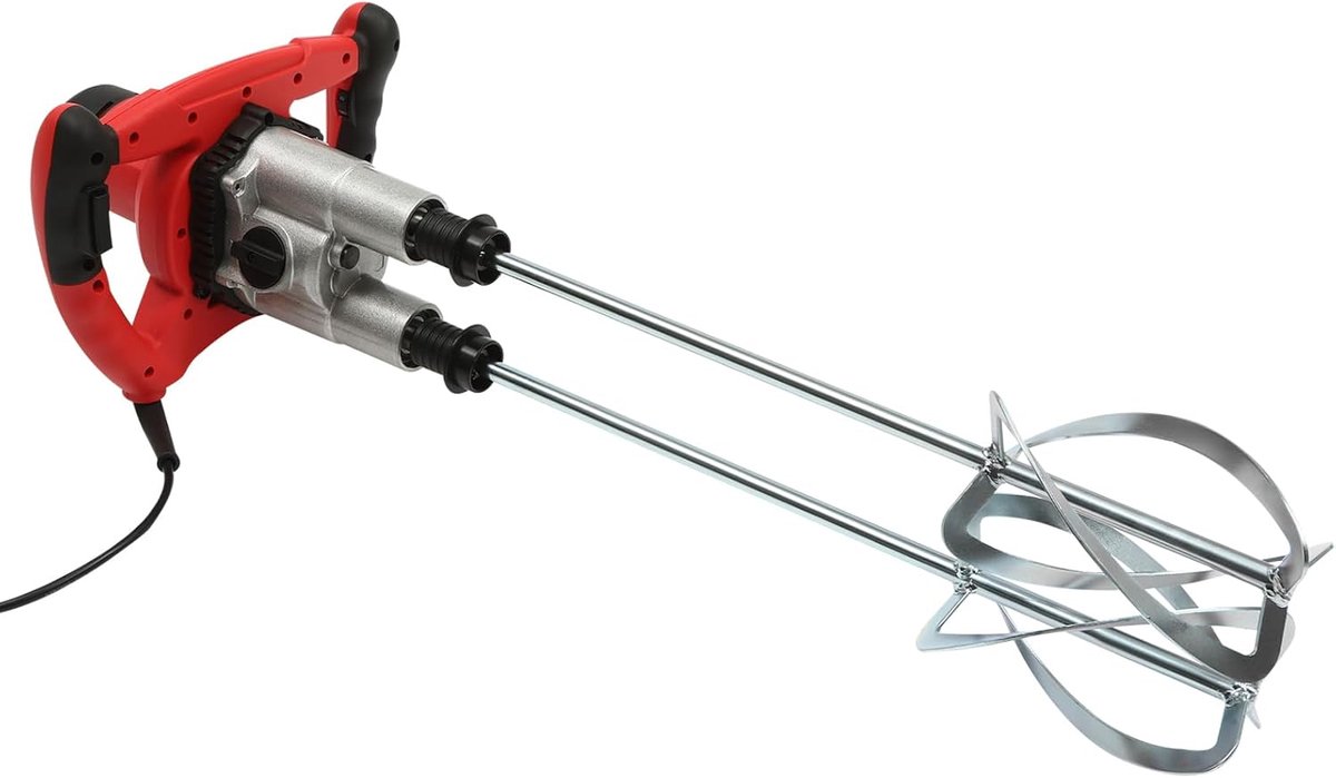 Betonmixer - Mortel roerder - Bouwmaterialen mengen - 1800W motor - 6 versnellingen - Rood
