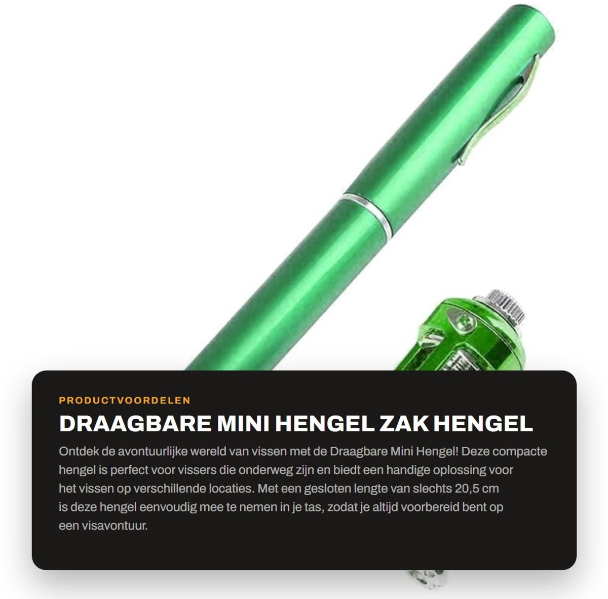 Dailygoods- Hengel Draagbaar - Mini Hengel - Aluminiumlegering - Intrekbaar - Lichtgewicht - Gesloten lengte 20,5 cm - Vishengel