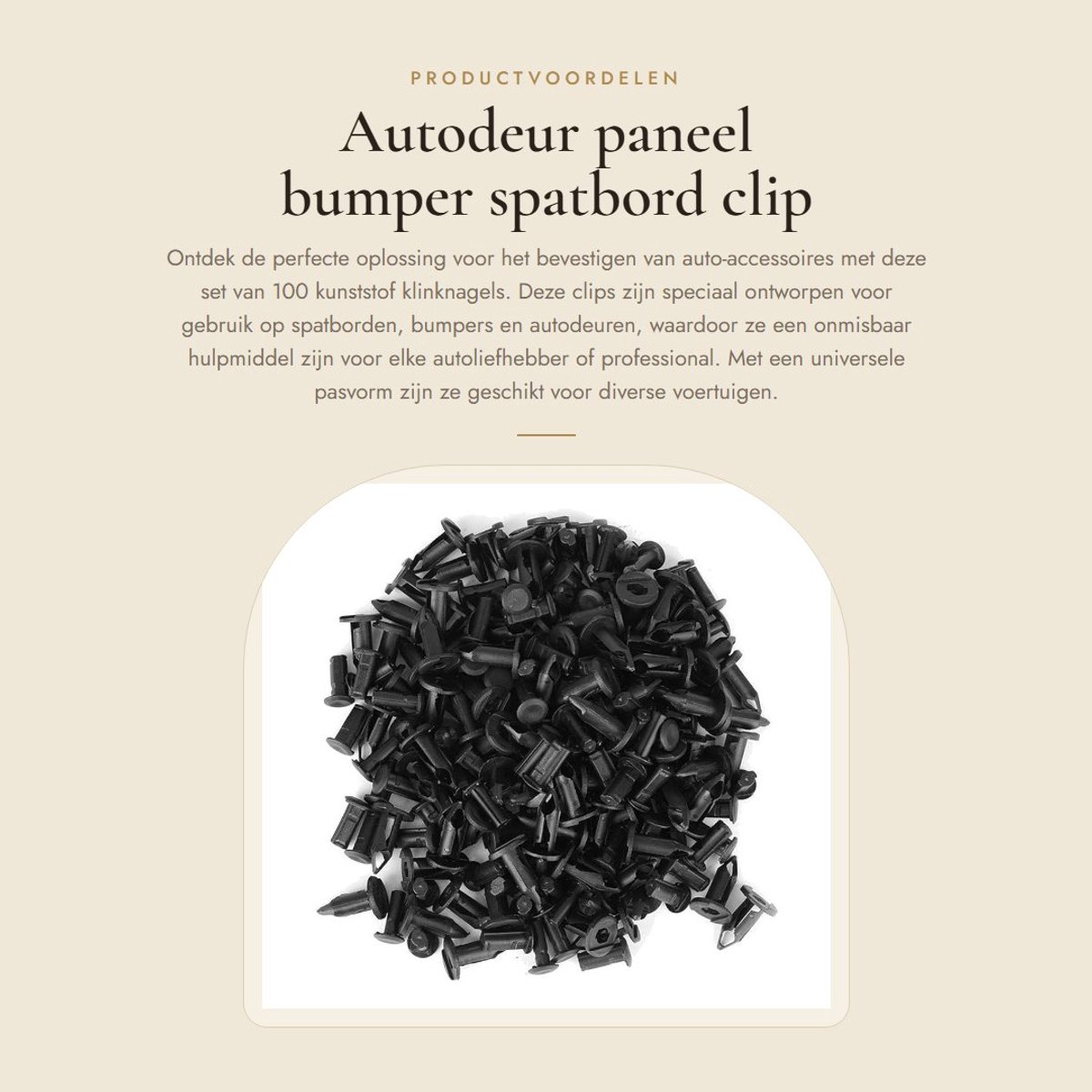 Dailygoods- Clip 100 Stuks - Kunststof Klinknagels - Universele Pasvorm - Lichtgewicht - Auto Accessoires - Voor Bumper/Deur/Spatbord - Klinknagel