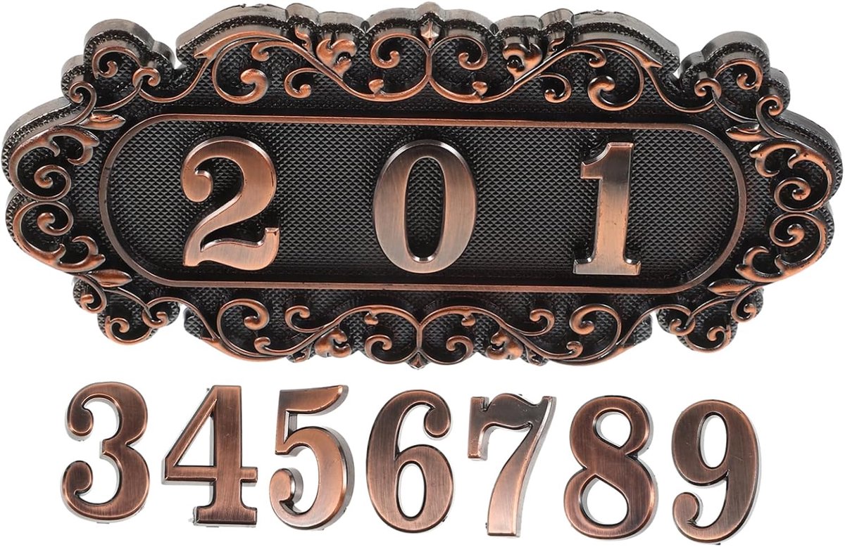Huisnummerbord - Adresbord Deur - Huisnummer Weergeven - Vintage Gouden Afwerking - 17.5 x 8.5 cm - Brons