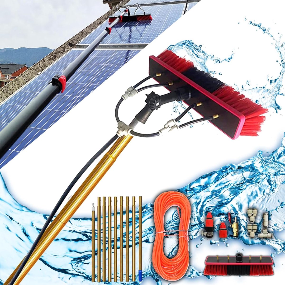 Raamreinigingsapparaat Set - Glazenwasser Tool - Hoge Oppervlakken Reinigen - Flexibele Kop 180 Graden - Tot 20 Meter - Grijs