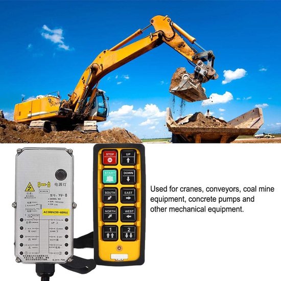 Dailygoods- Kraanafstandsbediening Waterdicht - Dubbele Handgreep - Valbestendig - Zuur- en Oliebestendig - RF-punt 800 MHz - Voor CNC/Liftmachines - Hijscontroller van Dailygoods — afbeelding 4