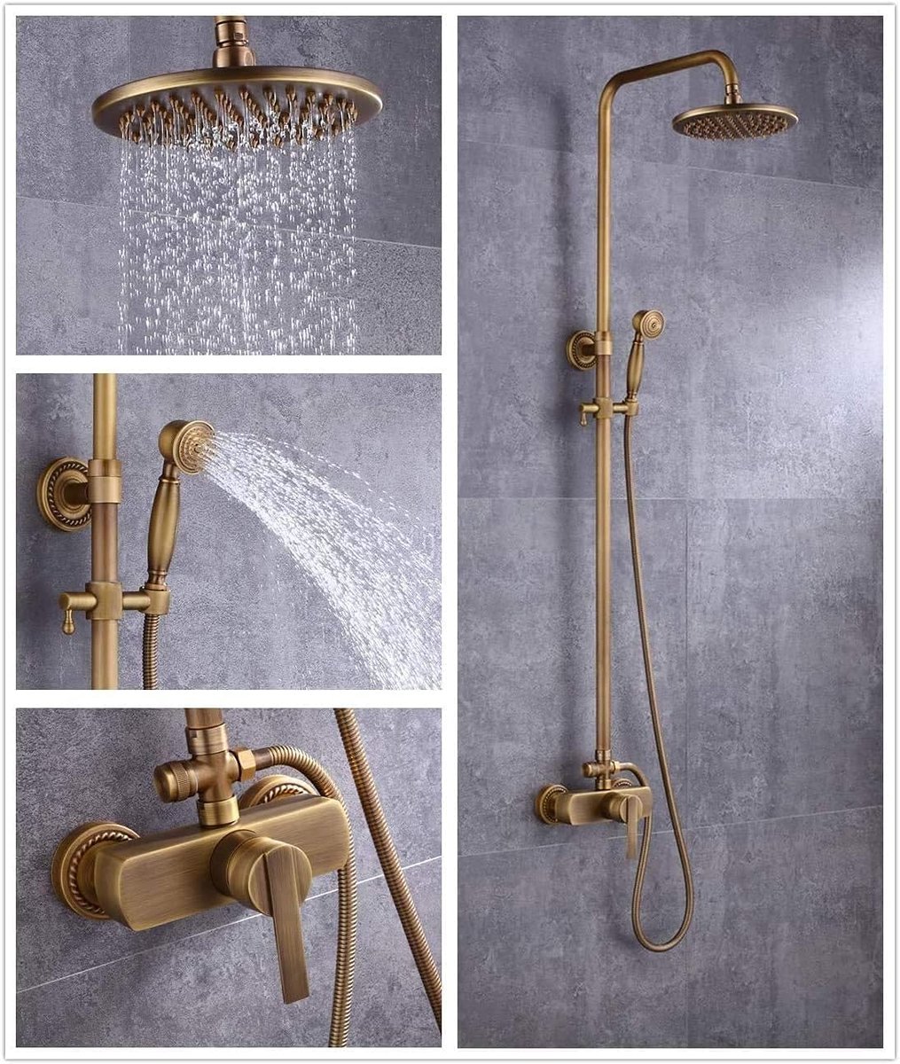 Douchekraan Set - Badkamer Systeem - Verfrissende Douche - Antiek Messing - 20.3 Cm Douche