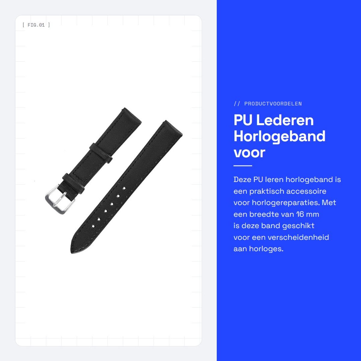 Dailygoods- Horlogeband 16mm - PU Lederen - Horlogeaccessoire - Praktisch - Horlogereparatie - Thuisgebruik - Horloge
