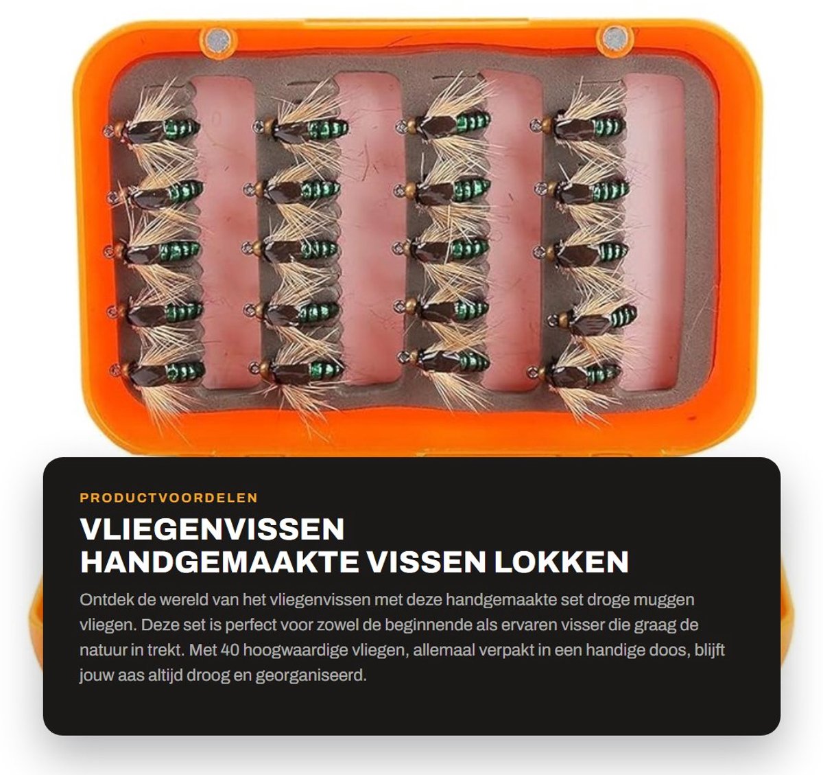 Dailygoods- Vissen Vliegen Set - Handgemaakte Vliegen - Vliegviskunstaas - Doos voor Vliegen - Draagbaar en Organiseerbaar - Levendige Kleuren - Vliegvisserij