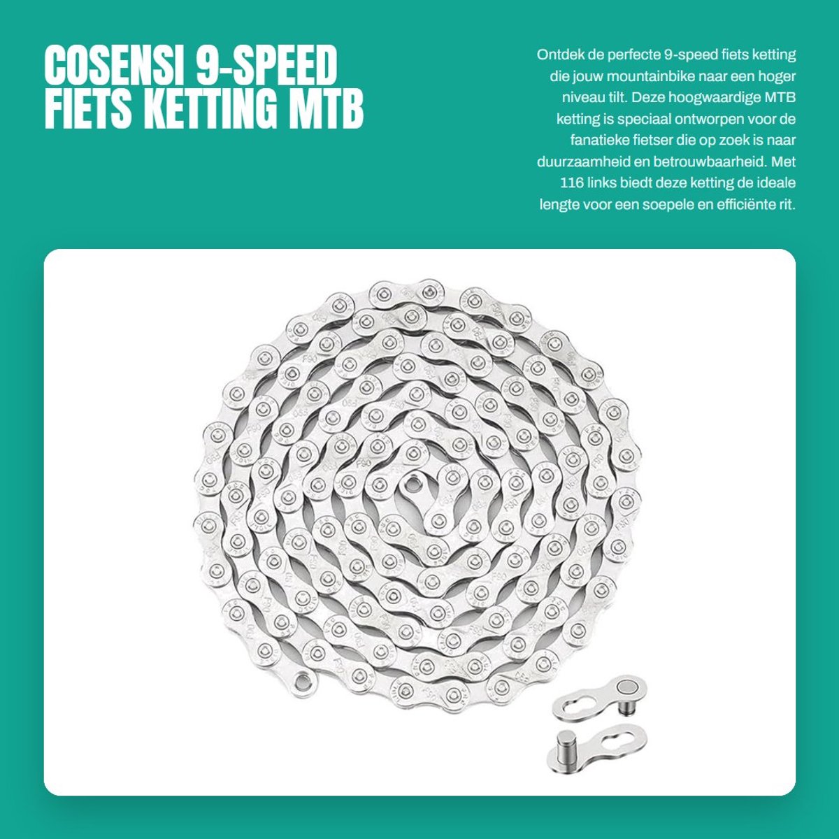 Dailygoods- Fiets Ketting 9-speed - MTB Ketting - 1/2 x 11/128 Inch - 116 Links - Staal - 300g - Fietsketting
