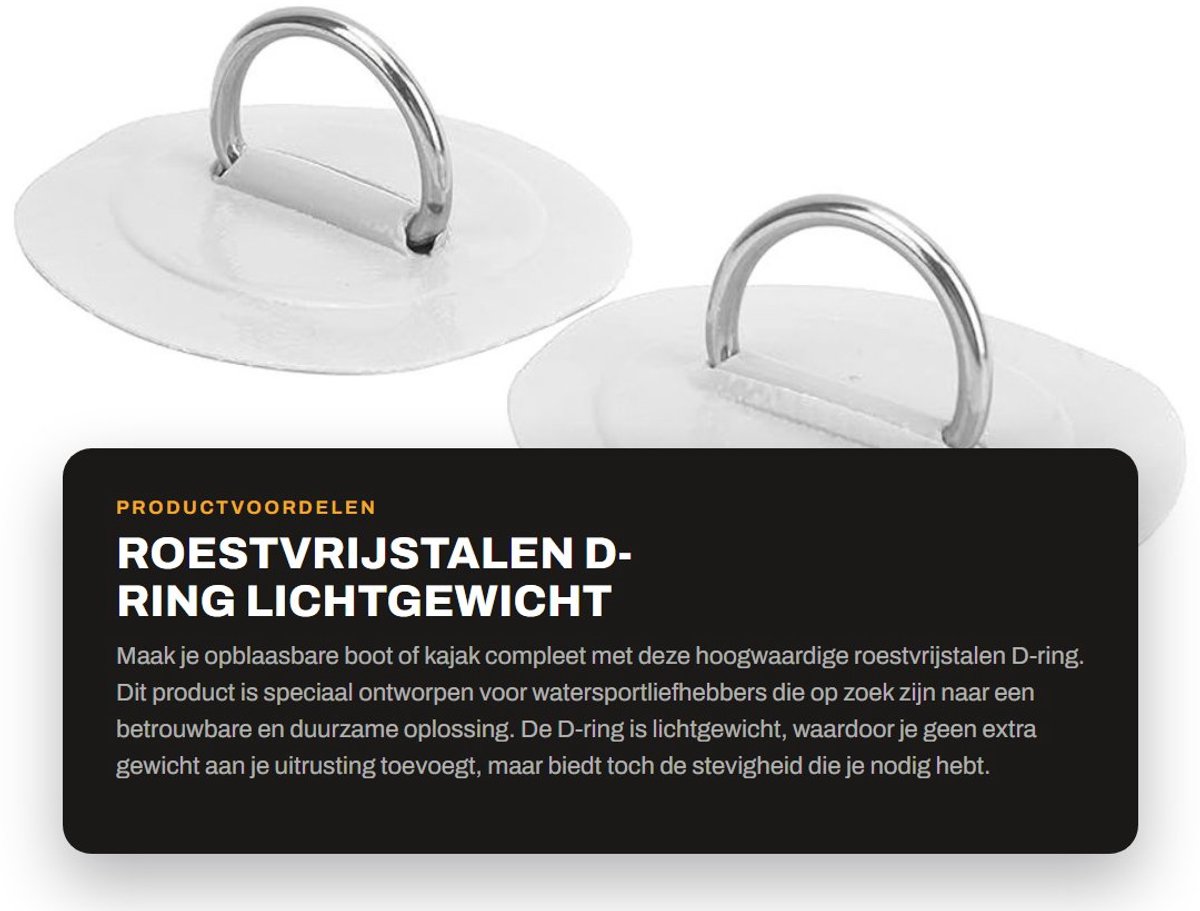 Dailygoods- D-ring Lichtgewicht Roestvrij staal - D-ringen - D-ringgesp - D-ringkussen - Opblaasbare boot - Kajak - Bevestigingsring