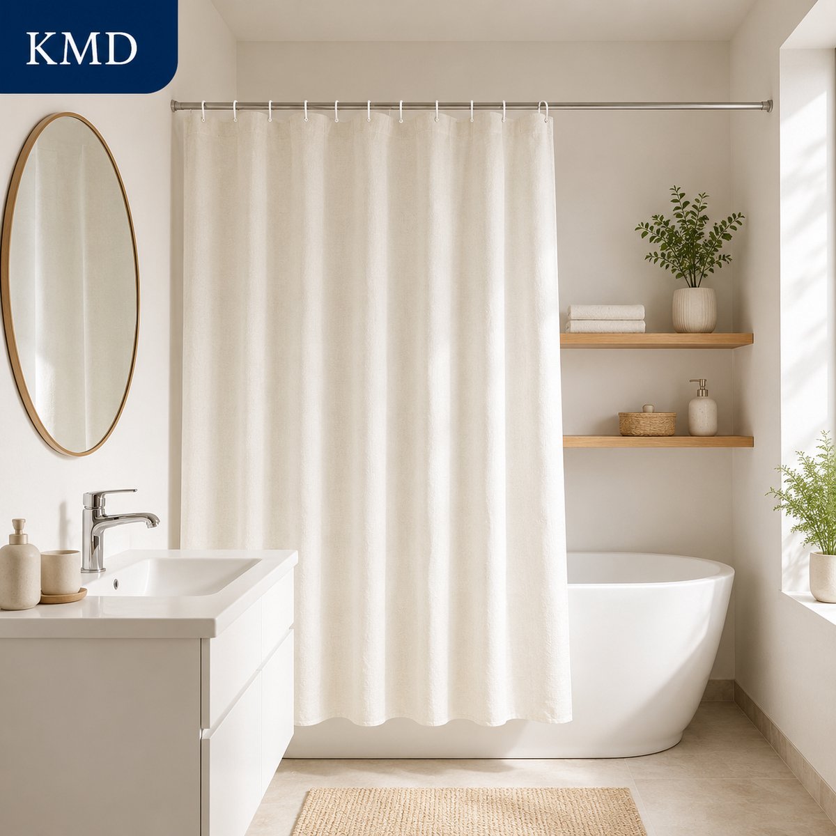 KMD Douchegordijn, waterafstotend polyester, 180 x 170 cm, beige