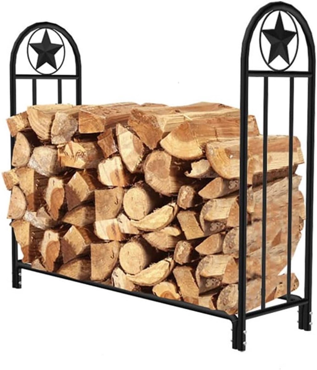 Brandhout Opbergrek - Haardhout Houder - Opslag Buiten - Grote Capaciteit - 120 cm Lengte - Zwart