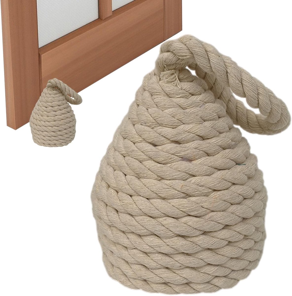 Deurstopper Touw - Decoratieve Stopper - Deuren Open Houden - Zwaar En Stabiel - 17 cm Hoog - Wit Roze