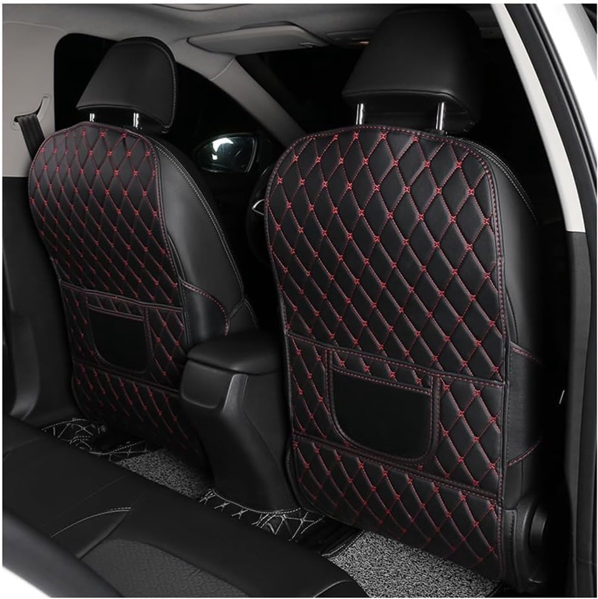 Auto trapmat - Stoelbeschermer achterkant - Auto interieur beschermen - Met opbergvak - 2 stuks - Zwart