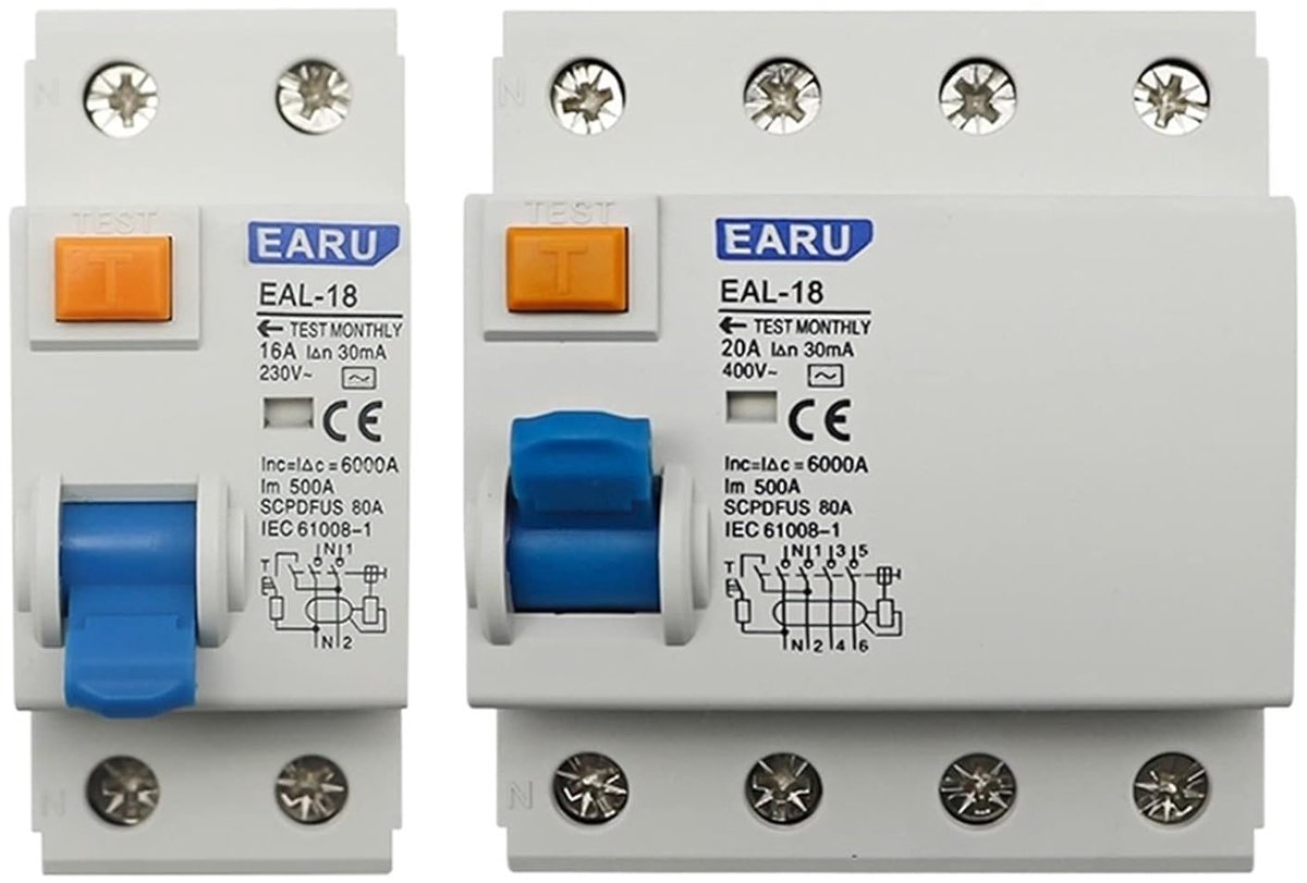 Foutstroomonderbreker - Veiligheidsschakelaar - Motorbescherming - Type AC - 4P 32A 10mA - Grijs