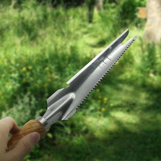Multifunctionele Handleiding Onkruidverdelger Met Houten Handvat - Roestvrij Staal Onkruid Wieden - Maat Maaier Gereedschap - Onkruidtrekker - Onkruidschop - Geschikt Voor Tuinieren - Groen Model — afbeelding 2