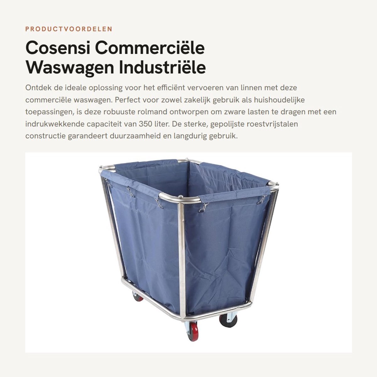 Dailygoods- Waswagen 350 Liter Inhoud - Robuuste Rolwagen met Wielen - Duurzaam Roestvrij Staal - Slijtvast - Afneembare Oxford-Tas - Sterke Constructie
