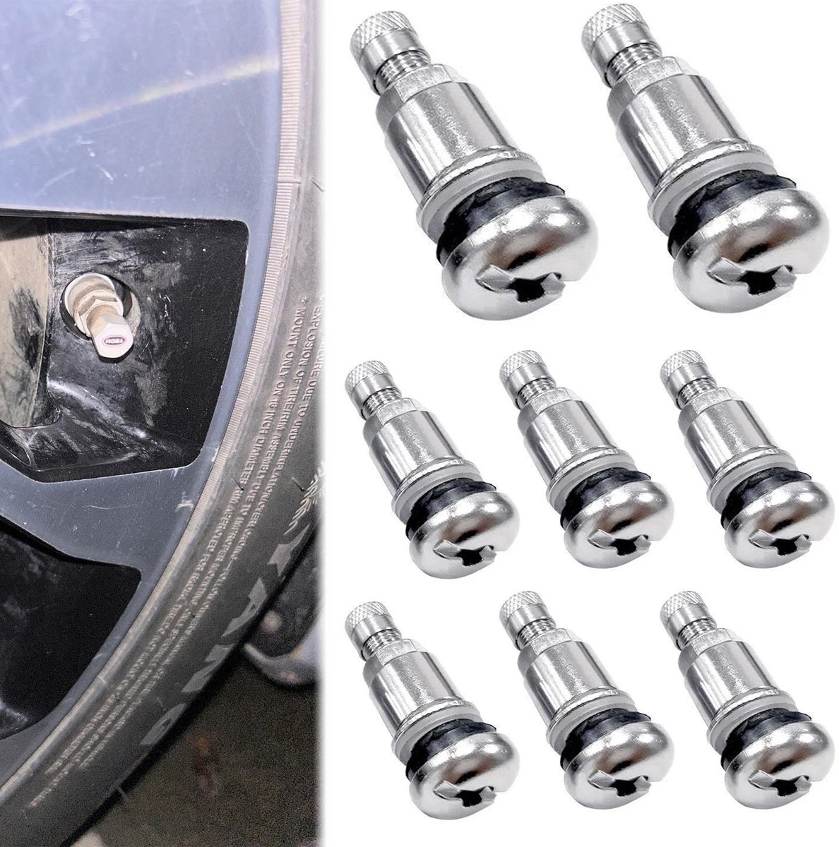 Dailygoods- Autobandventiel 8 Stuks - Universele Metalen Ventielen - Zilveren Velgenventielen - Roestvrij Staal - Geschroefde Elementen - Hoge Dichtheid - Velgenventiel