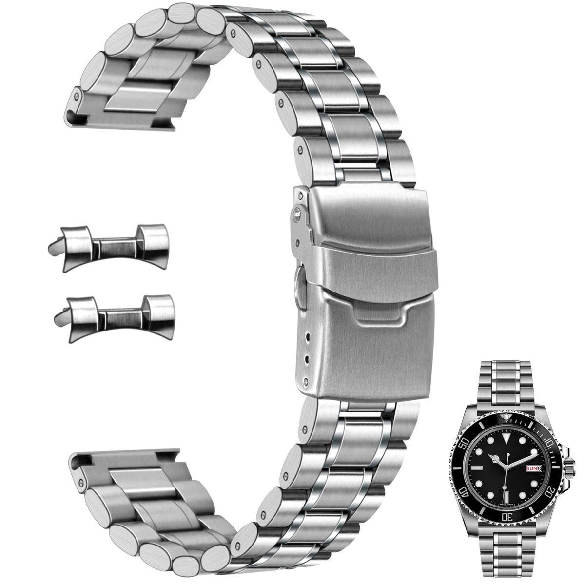 Dailygoods- Horlogeband Roestvrij Staal - Horlogeband 20mm/22mm - Vervangingsband - Metalen Armband - Dubbele Vouwgesp - Duurzaam en Schokbestendig - Horlogesband