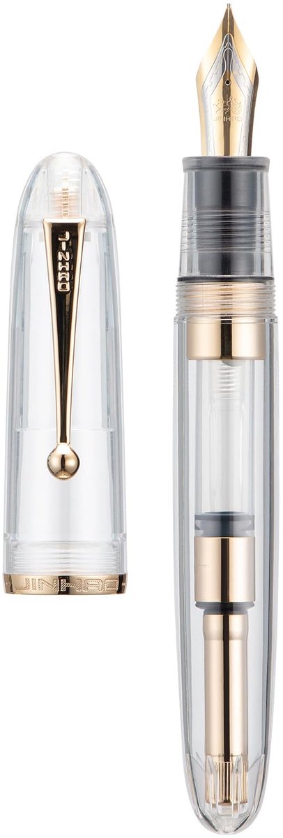 Dailygoods - Jinhao 9019 Dadao Vulpen met fijne penpunt, maat 8, houder van volledig transparant acryl met gouden clip, groot formaat pen