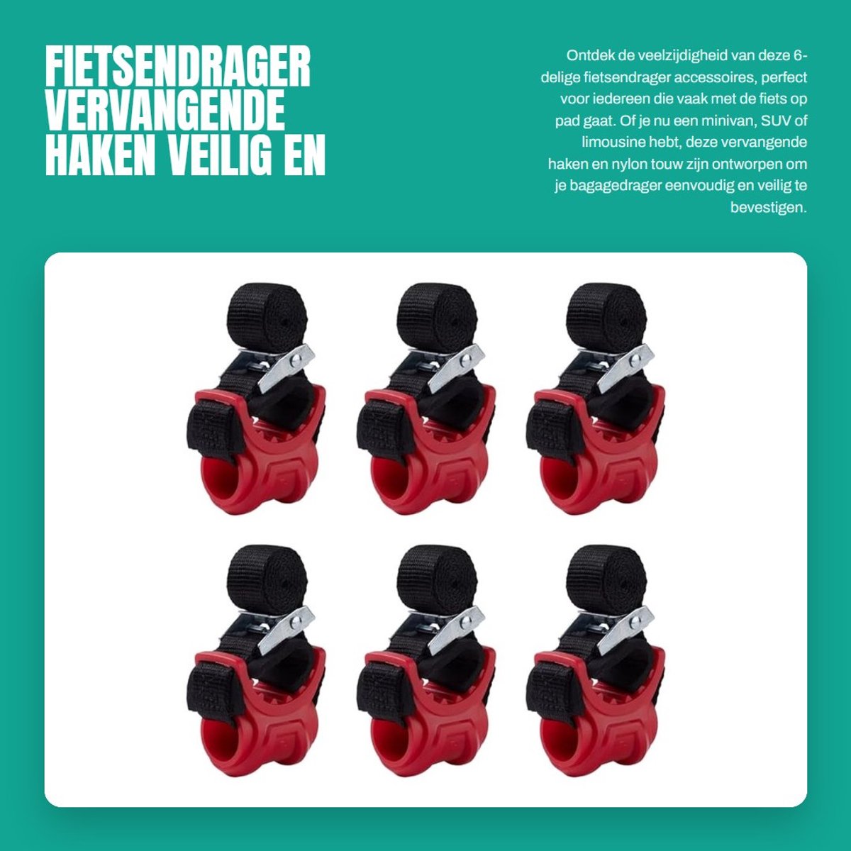 Dailygoods- Fietsendrager 6-delige set - Reservehaken - Bevestigingsband - Achterklep - Trekhaak - Nylon touw voor diverse voertuigen - Fietshouder
