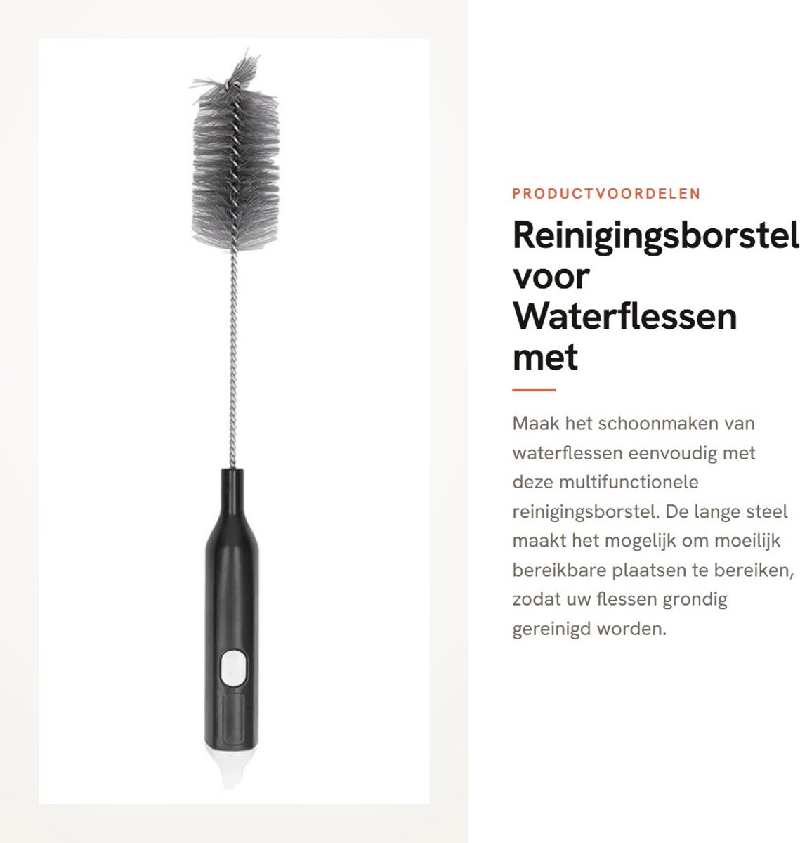 MTTproducts- Reinigingsborstel Multifunctioneel - Flessenborstel - Lange Steel - Zachte Haren - Duurzaam - Voor Waterflessen