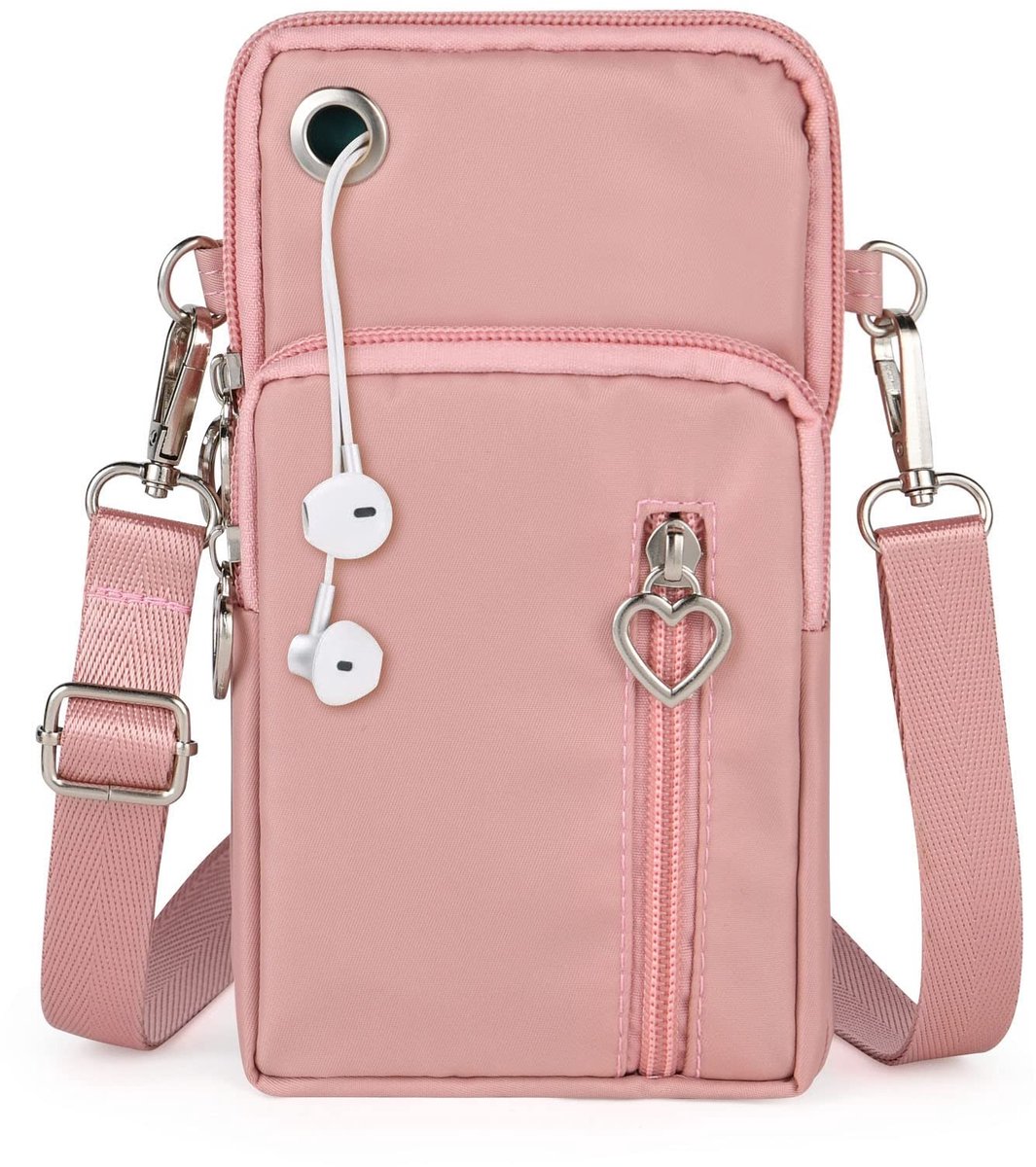 Dailygoods - Aucuu Telefoontasje om om te hangen, nylon, kleine schoudertas met koptelefooningang, mini crossbody schoudertas, mobiele telefoontas, mobiele telefoon schoudertas voor mobiele telefoon onder de 7“, #2 Rosa