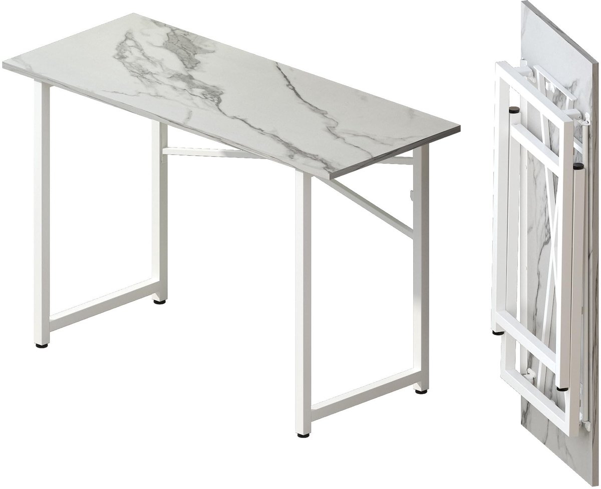 Dailygoods - Vouwbureau - Opklapbaar bureau - Geen montage nodig - Wit Marmer - Gamingcomputer en schrijftafel - Perfect voor thuis en onderweg