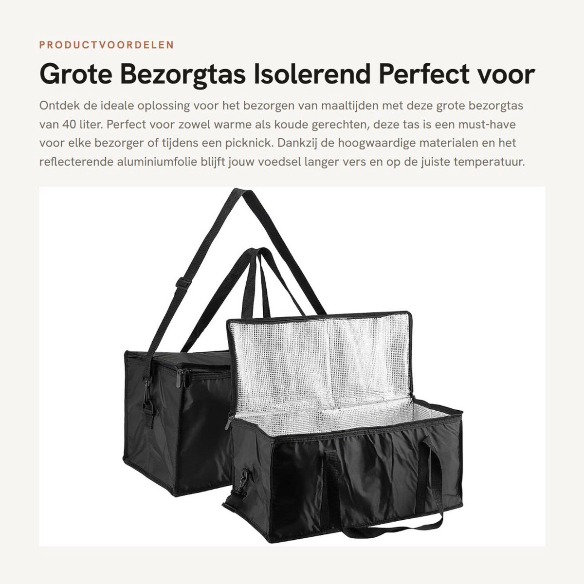Dailygoods- Bezorgtas 2 stuks - 40 l - 56 x 26 x 26 cm - Geïsoleerde Koeltassen - Zwart - Houd Voedsel Vers - Koeltas