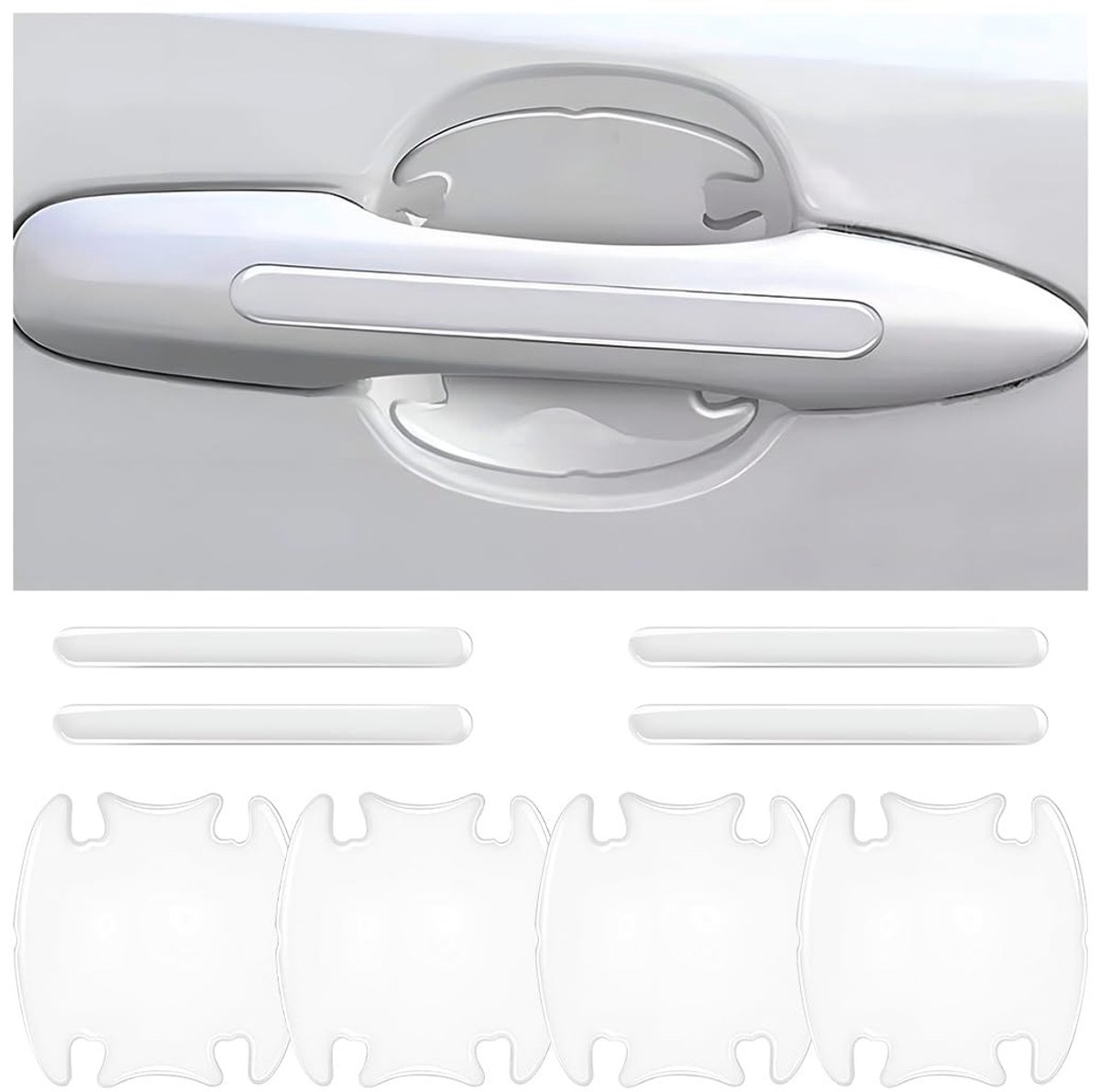 Dailygoods- Autodeurbeschermer Transparant - 8 Stuks - Krasbestendig - PVC - Anti-botsing Strip 1,4*15cm - Deurkomafdekking 9*8cm - Eenvoudig te Installeren - Krasbestendige Stickers