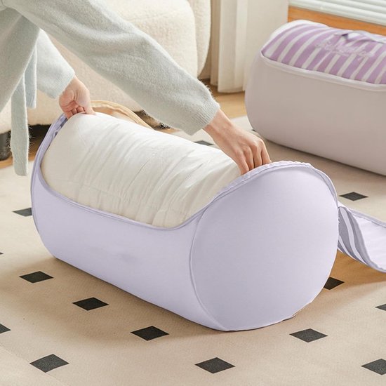 Beddengoed Opbergtas - Cilindrische Organizer - Ruimte Besparen - Rollend Compressie Mechanisme - M 55x33cm - Paars — afbeelding 2