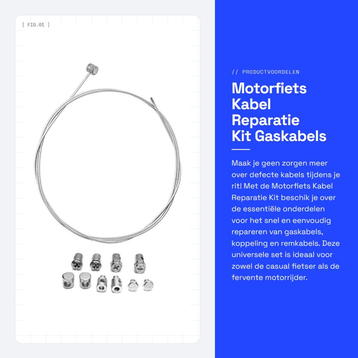 Dailygoods- Kabel Reparatie Kit Universeel - 2M Gaskabel - Koppeling/Remkabels - Noodreparaties - Staallegeringen - Geschikt voor Motorfietsen - Motorfiets Kabelset