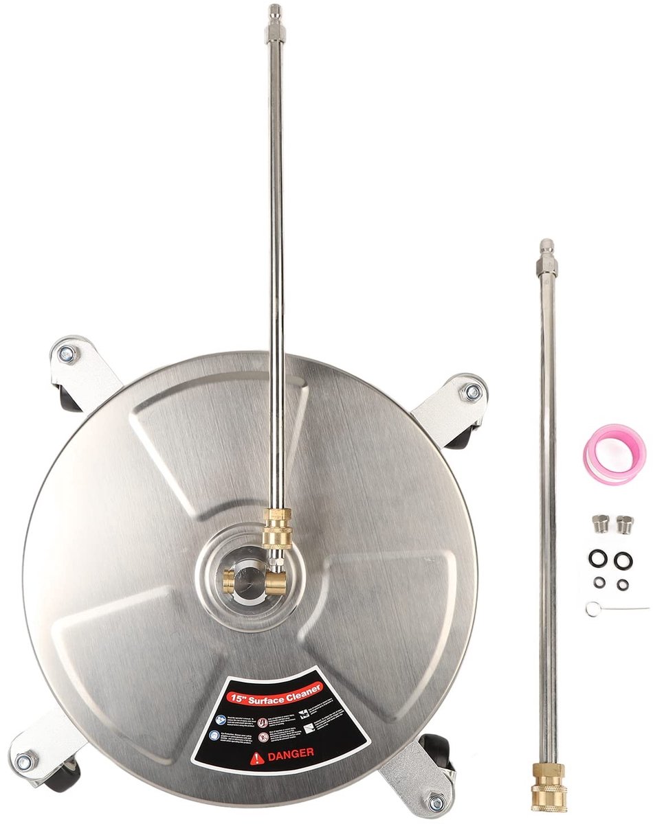 Dailygoods- Oppervlaktereiniger 15 Inch - Professionele Hogedrukreiniger - Hoog Rendement - 4000 PSI - Roestvrij Staal - 4 Wielen - 1/4 Inch Snelkoppeling - Terrasreiniger