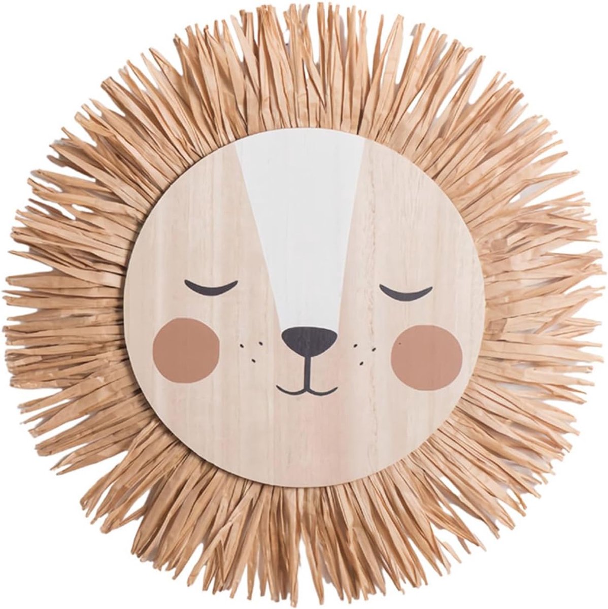 Leeuwen Wanddecoratie - Dierenhoofd Ornament - Babykamer Inrichten - Handgeweven Raffias - 37 cm - Niet gespecificeerd