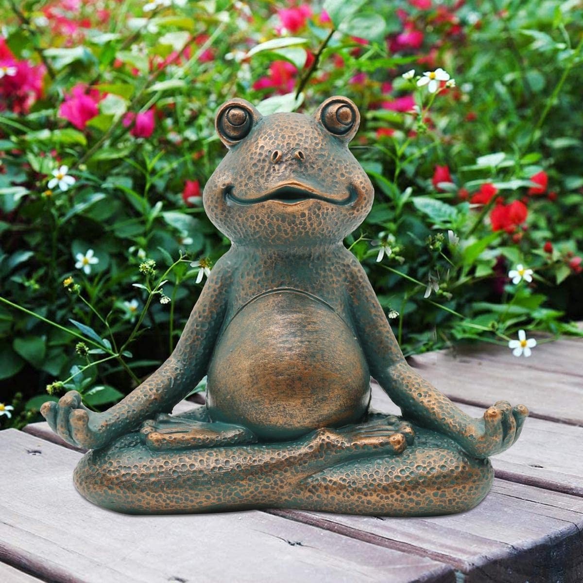 Dailygoods- Kikkerbeeldje Mediterende Kikker - Tuinbeeld - Indoor/Outdoor Sculptuur - Kunst Decoratie 13 cm - Perfect Cadeau - Zen Yoga Design