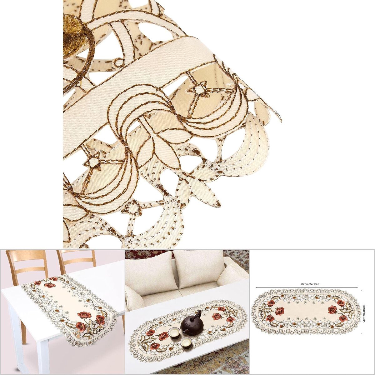 Dailygoods- Tafelkleed Retro Luxueus - Eettafelkleed Borduurwerk - Tafelkleed Afwasbaar - Tafelkleed Duurzaam - Tafelkleed Decoratief - Tafelkleed Holle Patronen