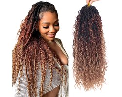 Dailygoods - Xtrend 18 inch 8 pakken 3 tinten River Faux Locs Crochet haar met krullend midden en uiteinden 14 strengen / pak Pre-Buckle Messy Bohemian Faux Locs Hair Extensions 1B3027#