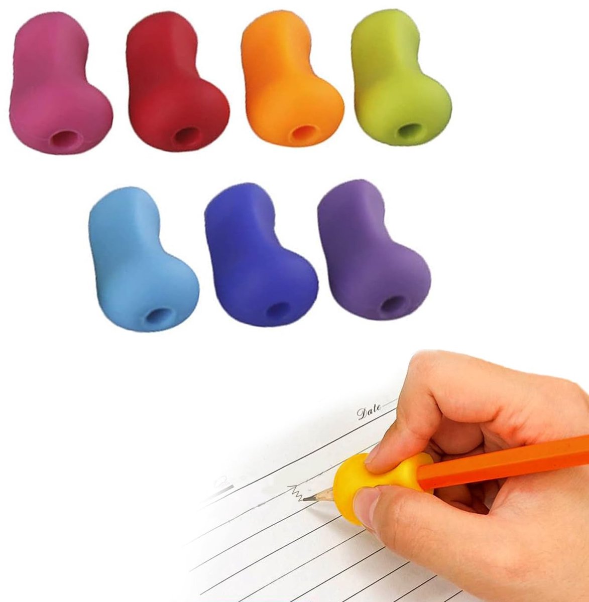 Dailygoods- Schrijfhulp Ergonomisch - Siliconen Penhouder - Grip voor Kinderen - 10x Schrijfhulpmiddelen - Duurzaam en Kleurrijk - 3x3x2cm
