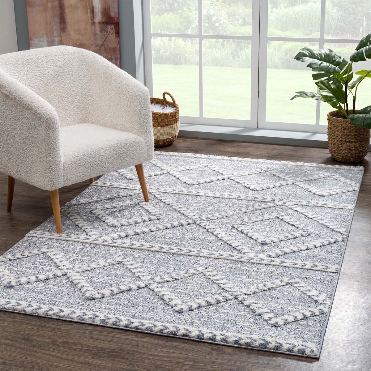 Dailygoods - Shaggy Tapijt - Hoogpolig Woonkamer Tapijt 120 x 170 cm, Etno-Grijs