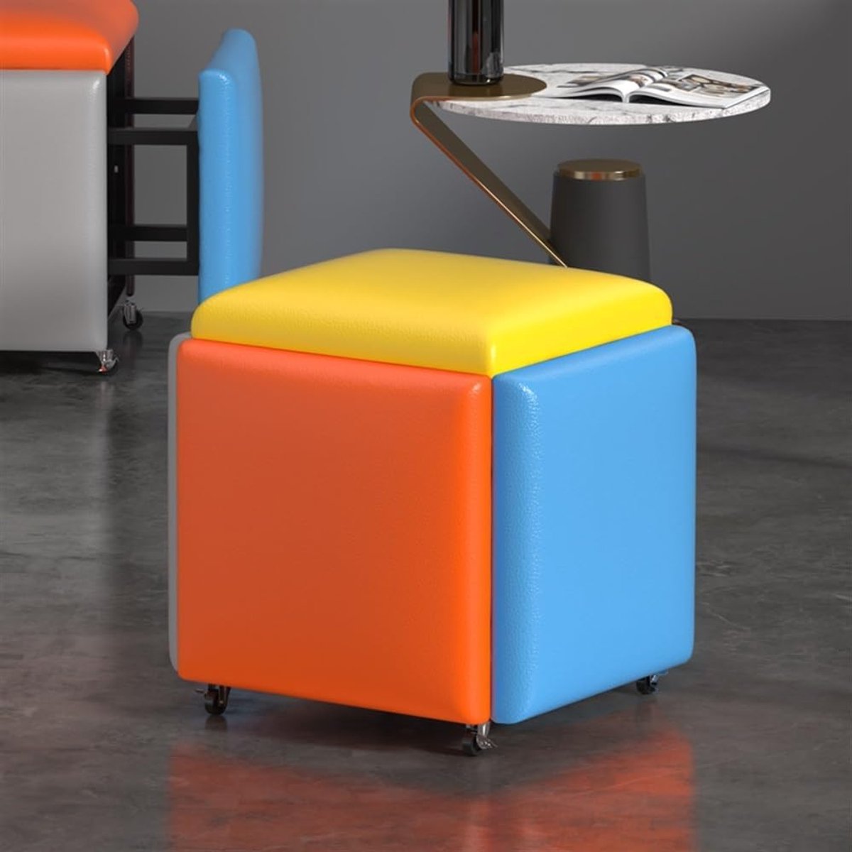 Zitkubus Opbergpoef - Poef Kruk - Flexibel Zitten - 5-in-1 Transformatie - 35cm - Leer Zwart
