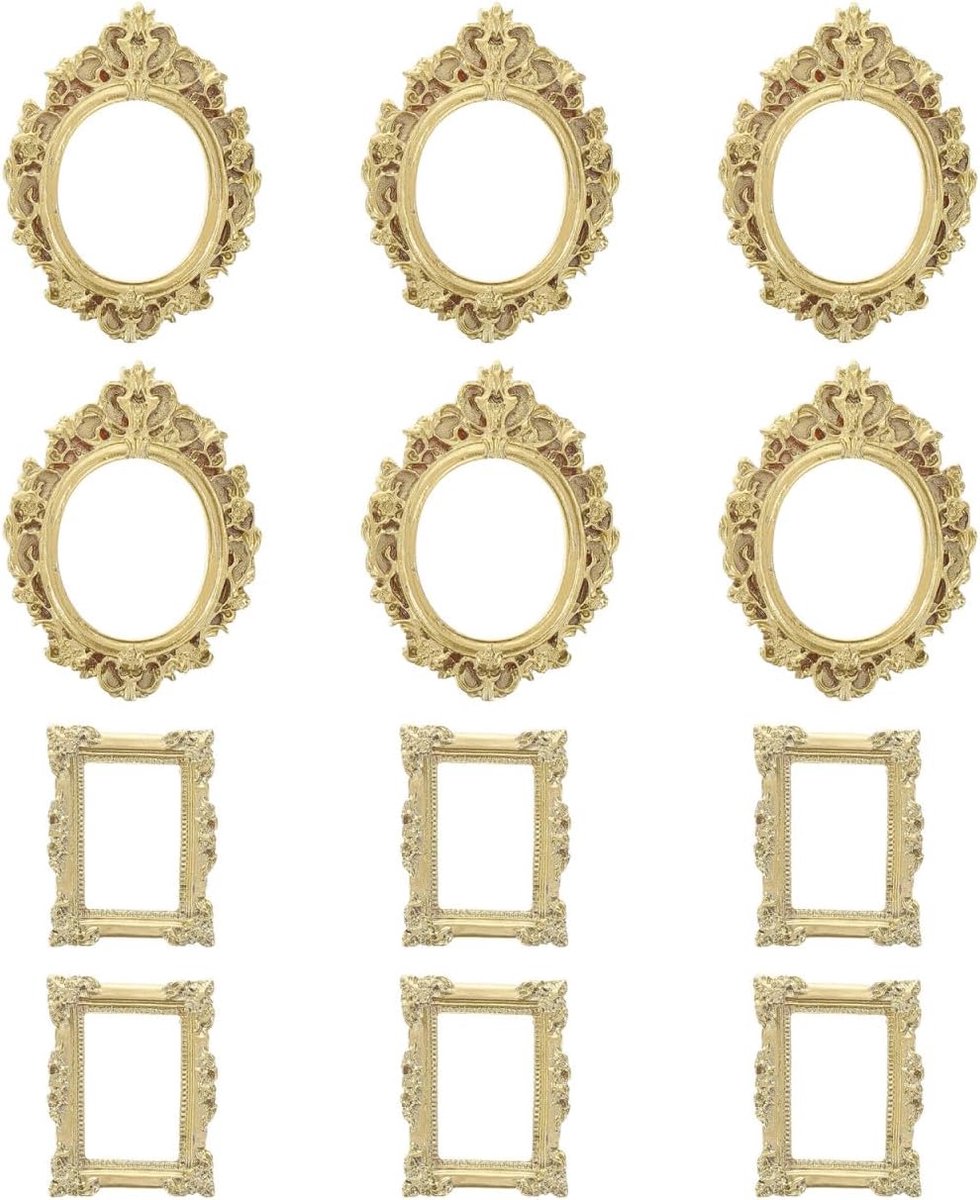SnelShoppen - 12 Stuks Handgemaakte Hars Fotolijsten, Ovalen en Rechthoekige Baroklijst, Vintage Sieraden en Wanddecoratie voor Feestjes en Thuis