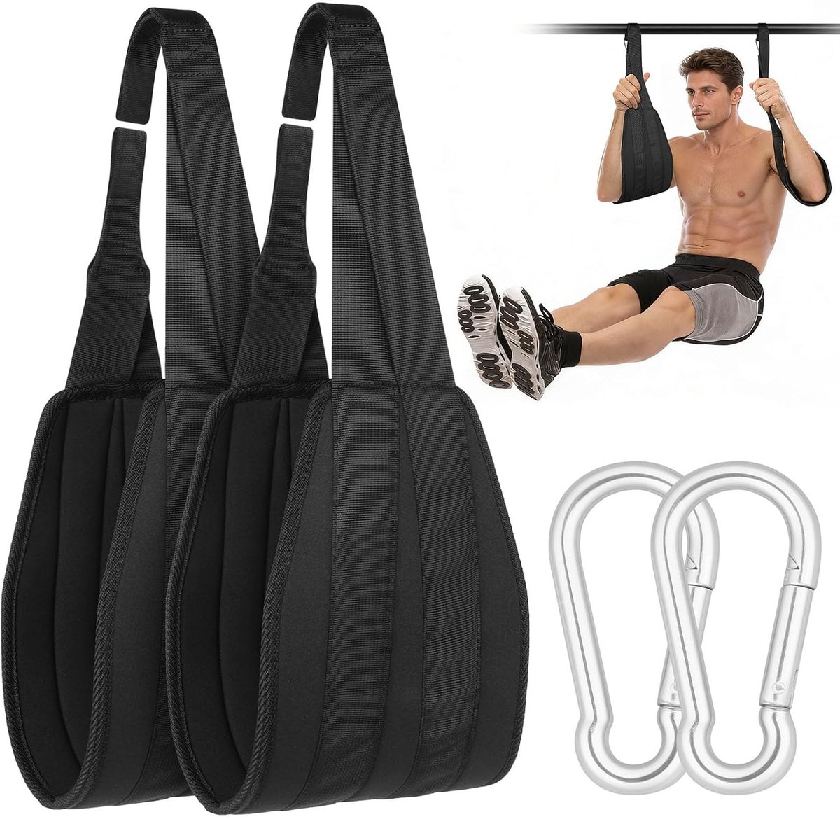 Sling trainer ab straps - Zwart - Gevoerde arm lussen - Ideaal voor buikspieroefeningen - ShopVlot