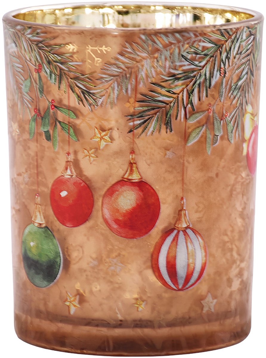 Clayre & Eef Waxinelichthouder Ø 10x13 cm Bruin Glas