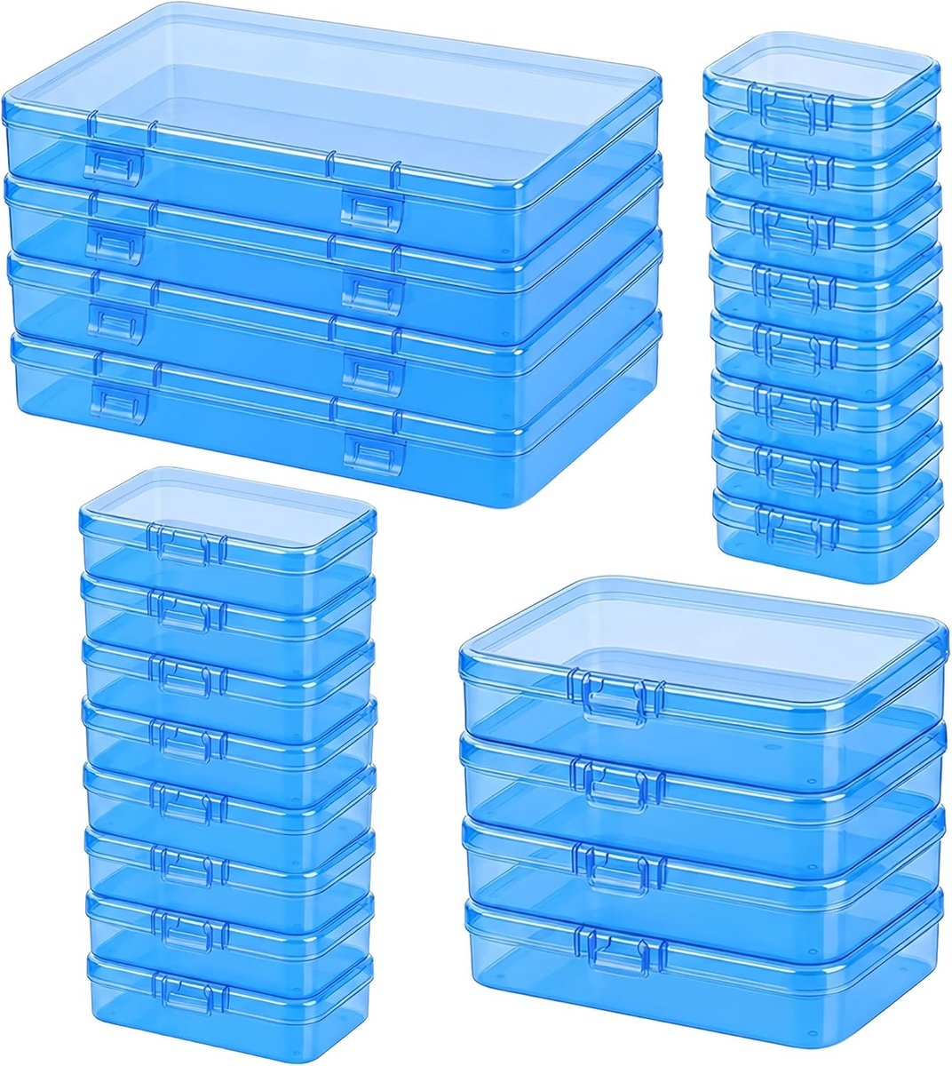 SnelShoppen - 24 Stuks Blauwe Organizer Dozen, Plastic Opbergdozen met Scharnierdeksel en Label Stickers, Diverse Rechthoekige Dozen voor Kralen, Sier